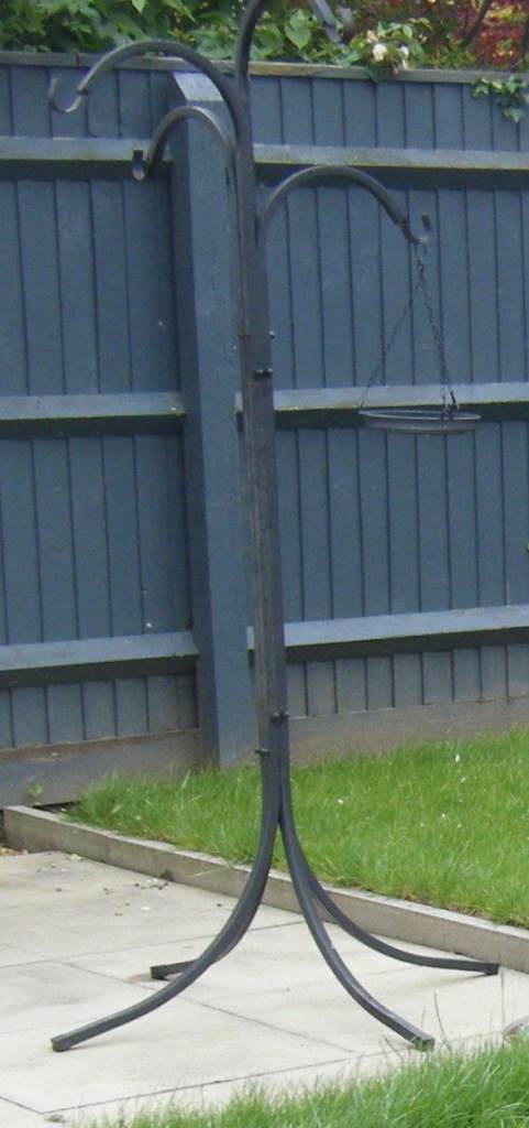 Garden Bird Station Stand - Black Metal, Good Condition (GONE PENDING COLLECTION)