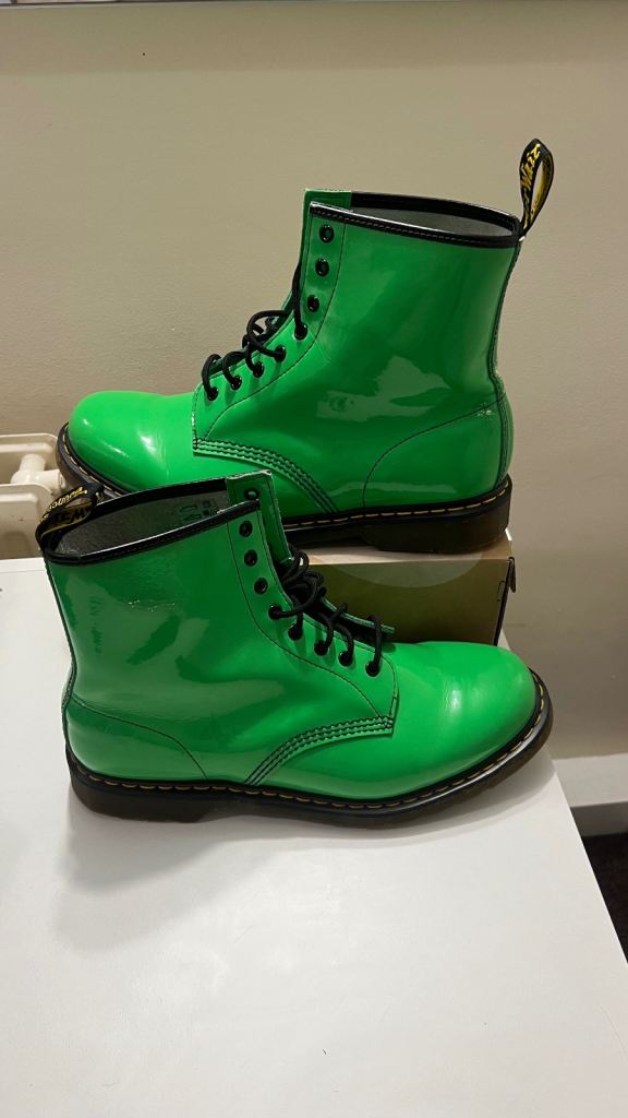 Dr. Martens Boots – Green Patent Leather, Good Condition