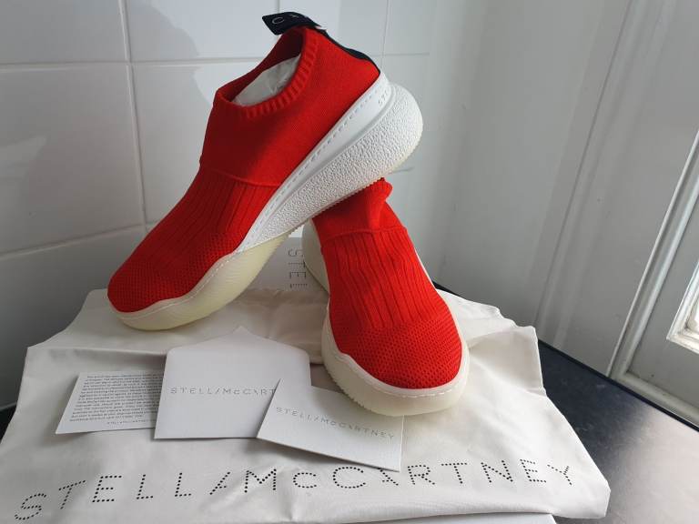 Stella McCarney Loop Sock Vermillion Red and White Trainers