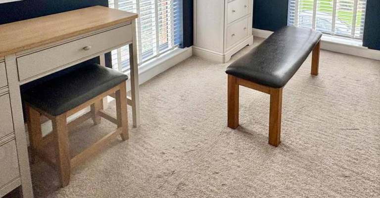 Faux brown leather bench & stool