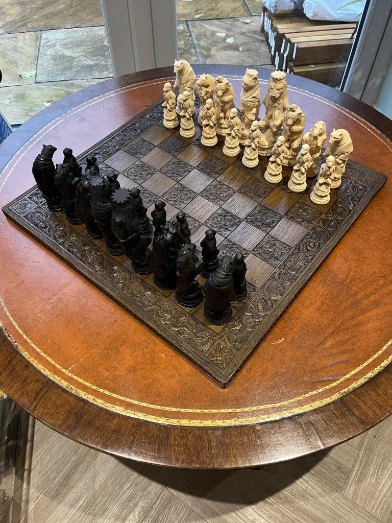 reynard the fox large chess set, with wooden ornate 60cm large board vintage