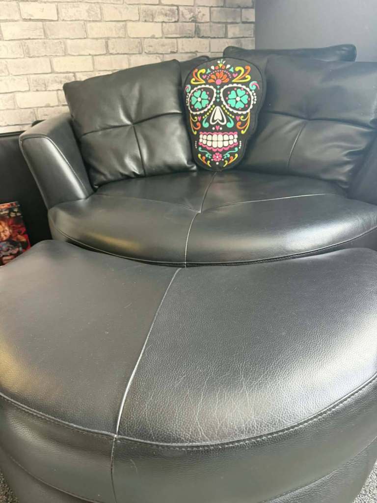 Leather Chair, Pouffe and 4 leather cushions
