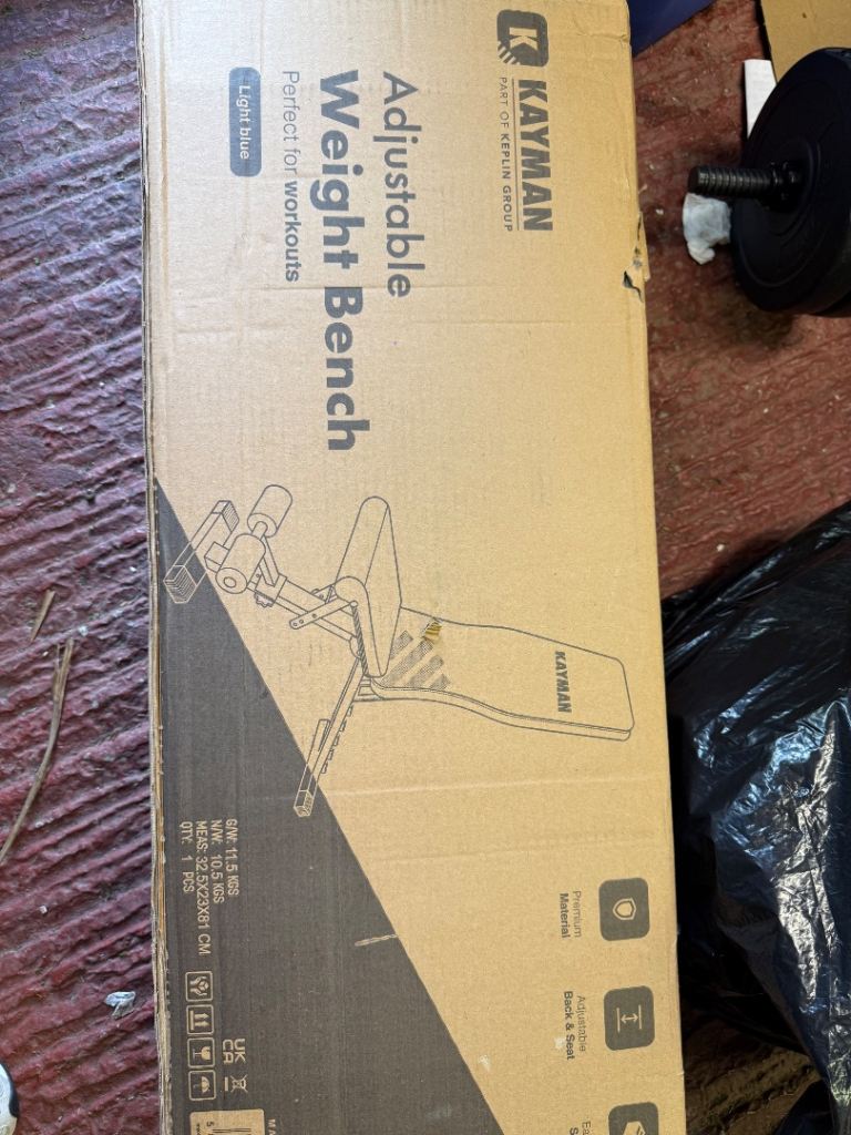 Weight bench (unopened) and 8kg kettle bell