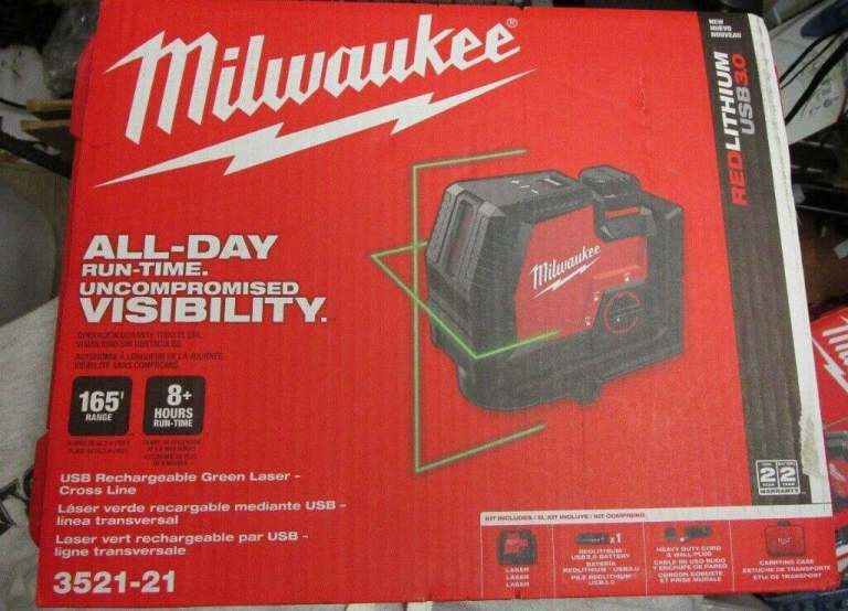 Milwaukee 3521-21 USB Rechargeable Green Cross Line Laser New in pack 2022