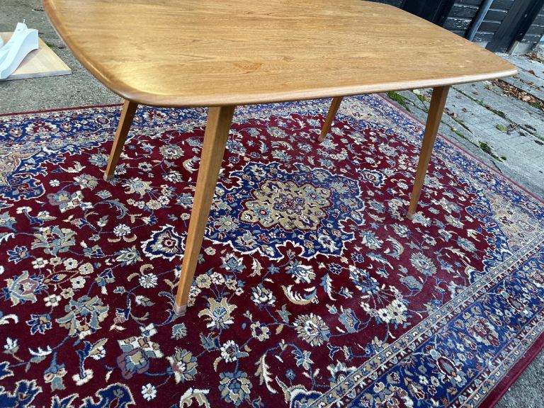 Vintage retro wooden Ercol plank kitchen dining blonde table mid century modern MCM 