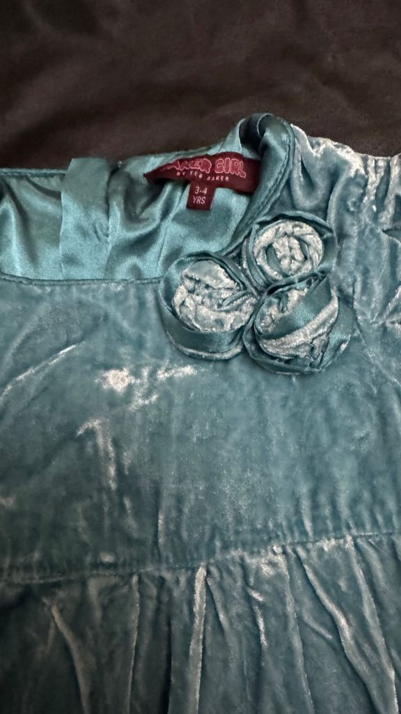 Ted Baker Baker Girl Velvet Dress - Blue, Age 3-4 Years, Good Condition
