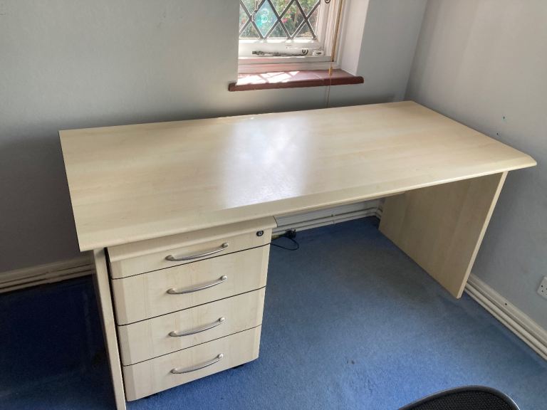 White ash office desk and cabinet 75cm x 160cm