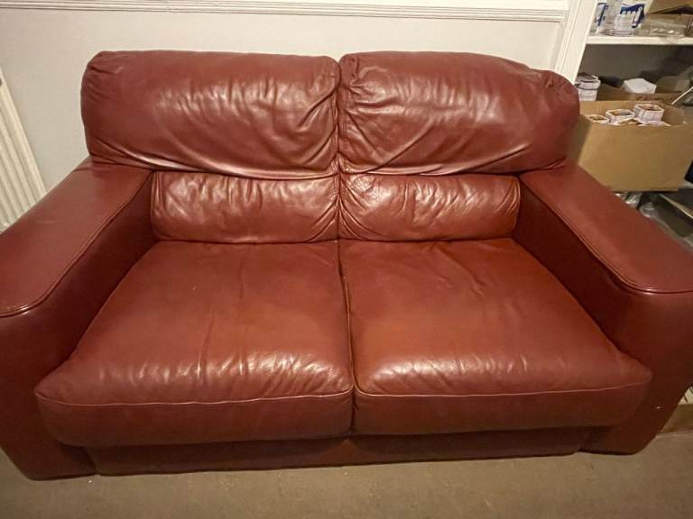 2 Seater Brown Leather Sofa – Comfortable – Good Condition – Collection Only