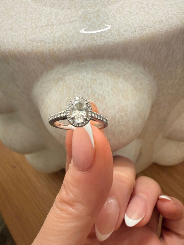 Size J Georgina Lab Oval Diamond Halo Engagement Ring Platinum 1.00ct F/vs1