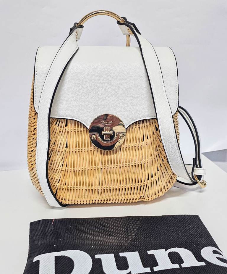 Dune Wicker/ Rattan Rucksack Style Shoulder Summer / Beach Bag White 