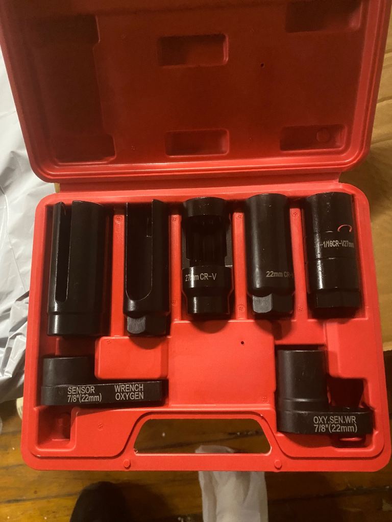 7PC OXYGEN LAMBDA SENSOR SOCKET REMOVAL SET TOOL KIT ENGINE 22/27/29MM w/Case