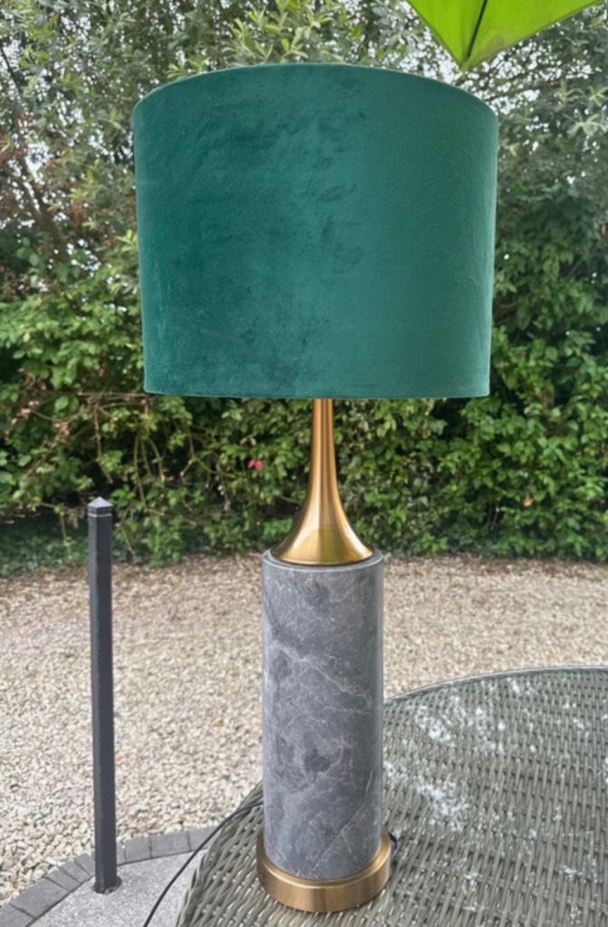 Mindy Brownes Green Velvet Lamp with Marble and Brass Base