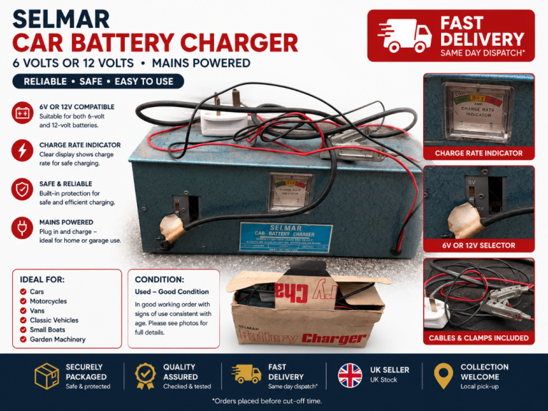 Vintage Selmar 6V/12V Car Battery Charger – Made in England – Original Box