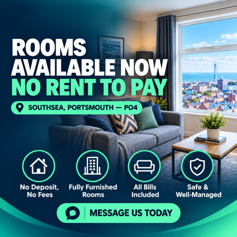 Rooms to Rent in Southsea, Universal Credit - DSS - Housing Benefits Accepted 