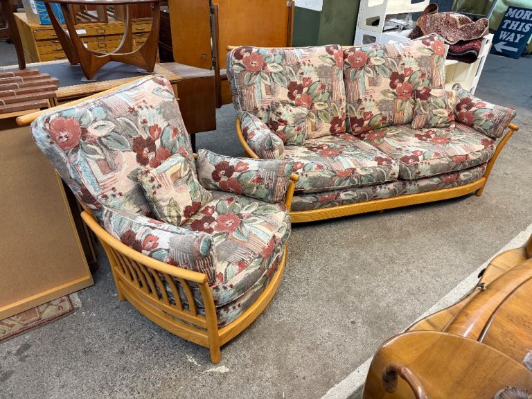 Ercol Renaissance blonde framed sofa and armchair 
