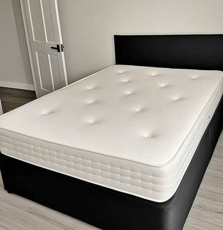 image for Best Price offer King size Fabric Divan bed with Plain Headboard + Mattress !! Get Now 