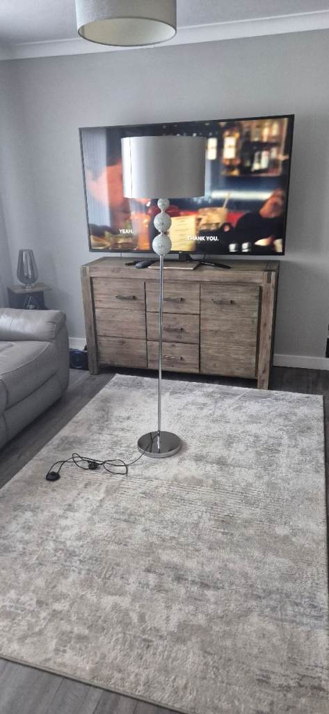 Modern Silver Floor Lamp with Grey Shade – Good Condition