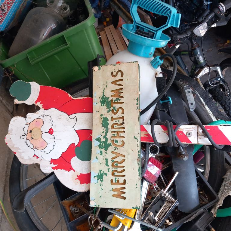 Wooden Merry Christmas Sign and Santa Decoration