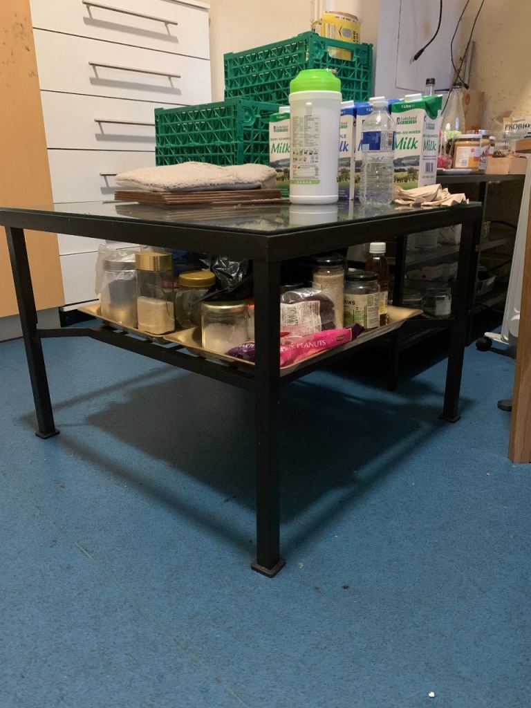 double sided coffee glass table metal great condition £19/-