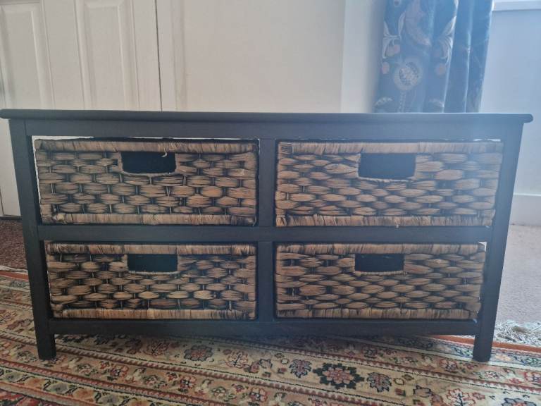 Grey Wooden Storage Unit with Wicker Drawers