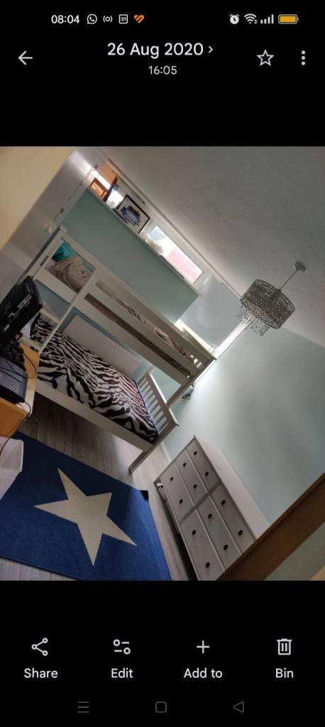 White Wooden Triple Bunk Beds with Mattresses – Good Condition
