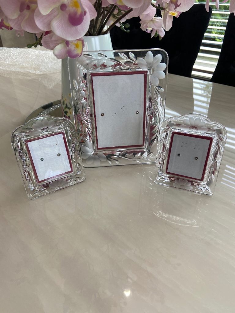 Set Of 3 Etched Glass Photo Frames 