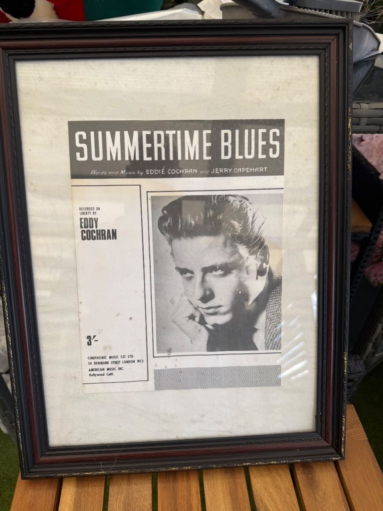 Framed Eddy Cochran Summertime Blues Sheet Music in frame