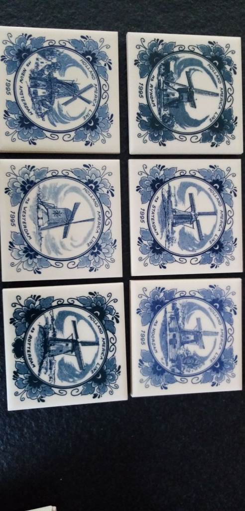 Mixture of Ceramic Delft blue Dutch coasters.