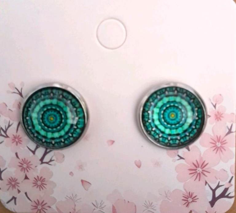 New Green/ Turquoise Mandala Stud Earrings
