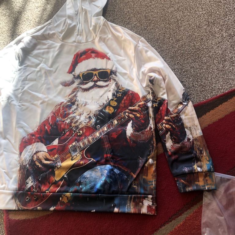 🕺 For sale Christmas hoody hoodie Santa playing guitar bargain 