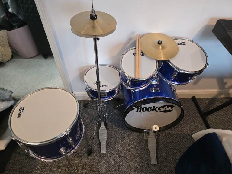 RockJam Kids 5 piece Drum Kit – Blue, Good Condition