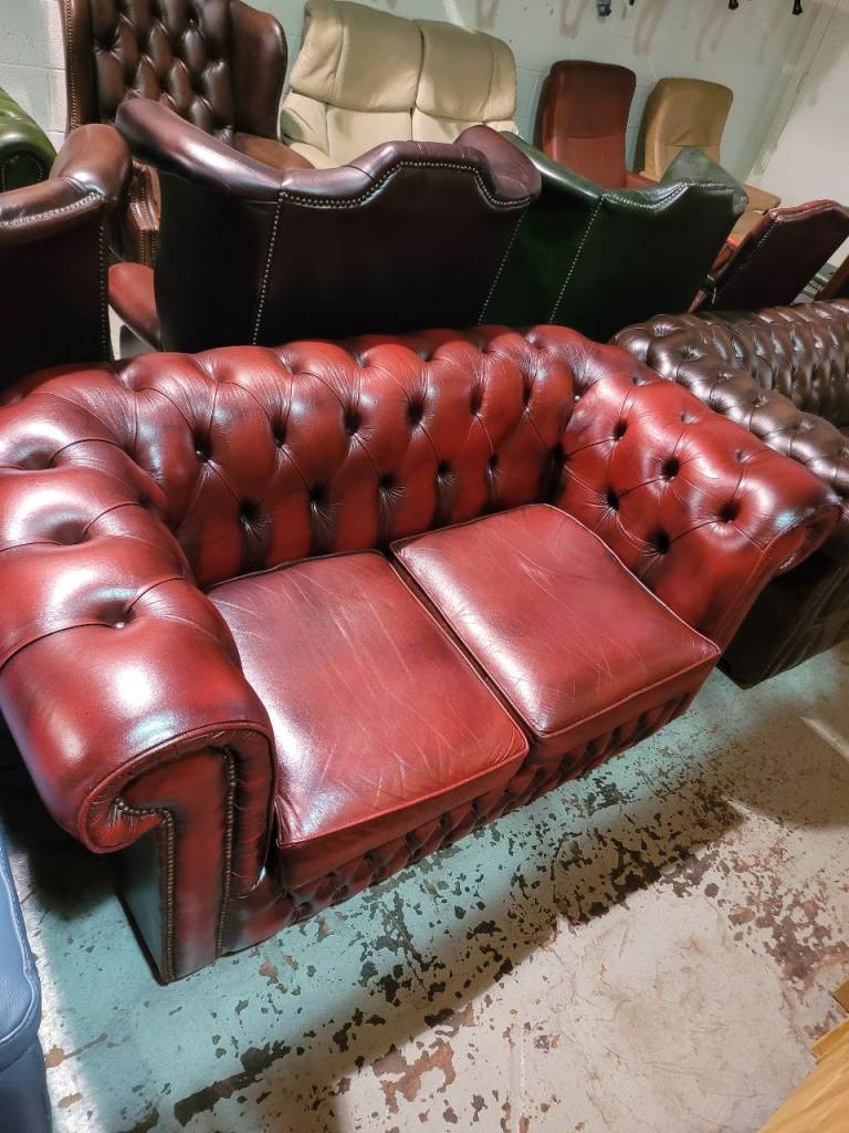 Classic Red Leather Chesterfield Sofa