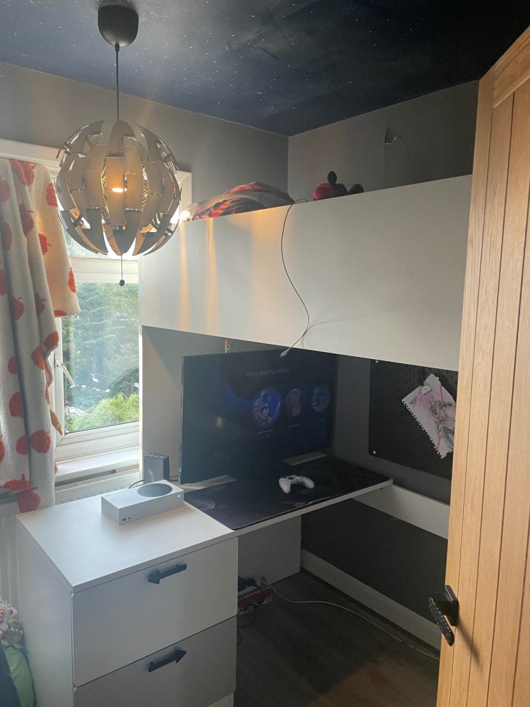 IKEA high sleeper with under bed desk and lots of storage