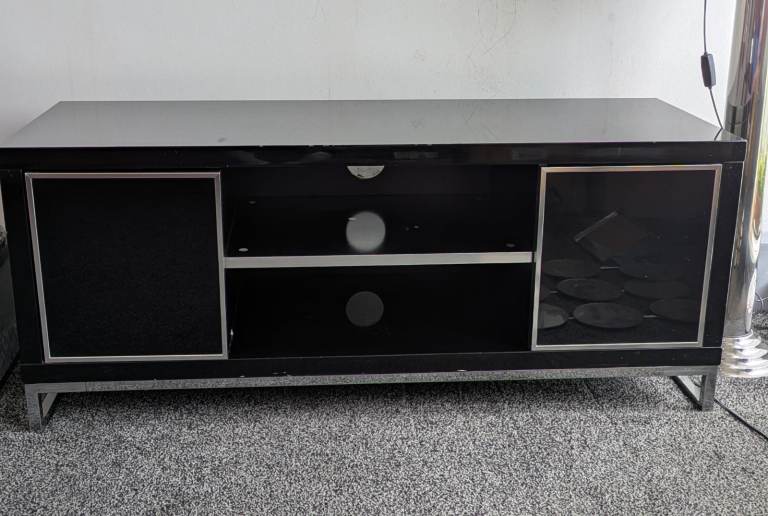 Black TV Unit with Storage – Fair Condition