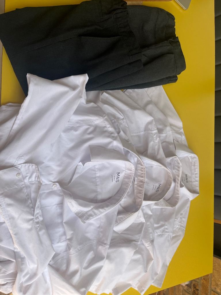 M&S White School Shirts and Black Trousers – Good Condition