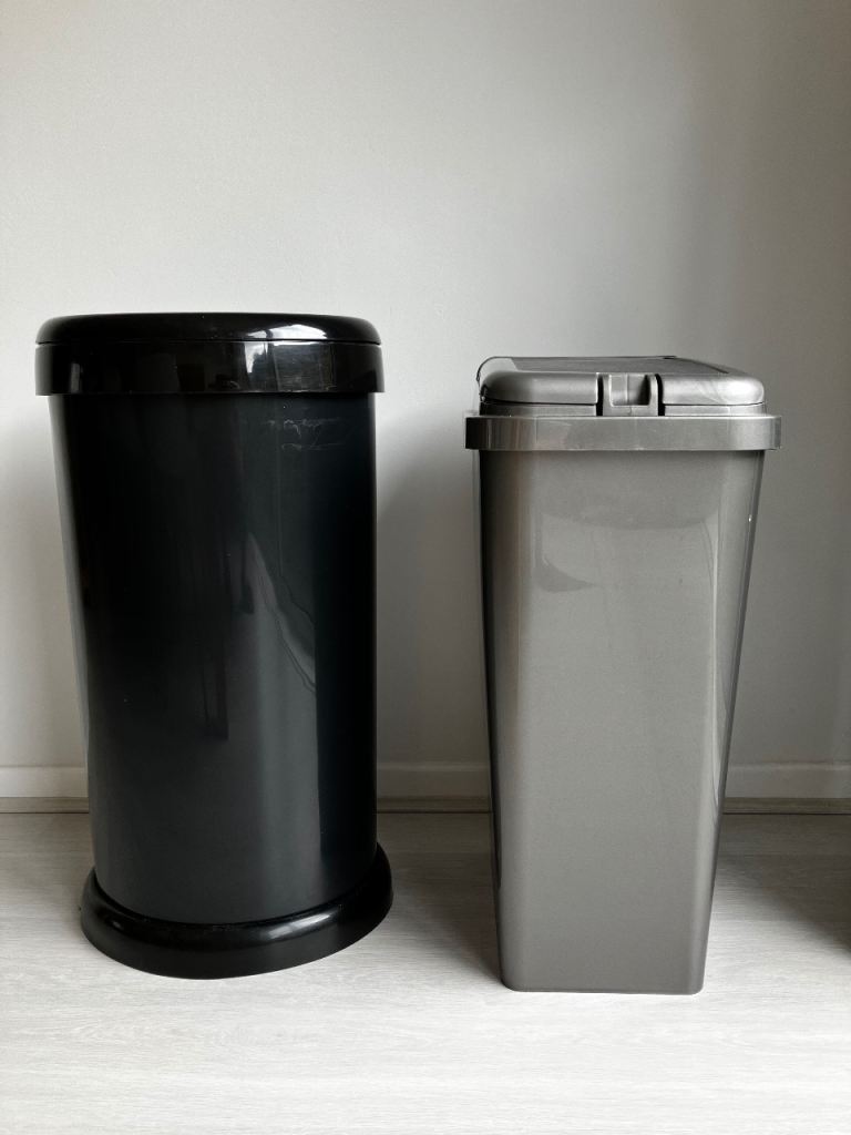 Two Plastic Black and Silver/Grey Bins - £10 for both or £5 Each