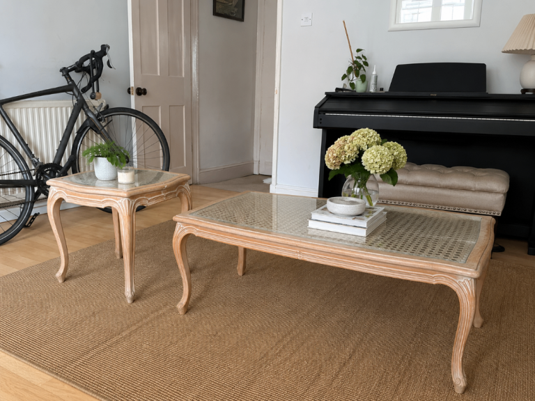 Beautiful Harrods French Provincial Coffee Table & Side Table Set – Cane & Glass