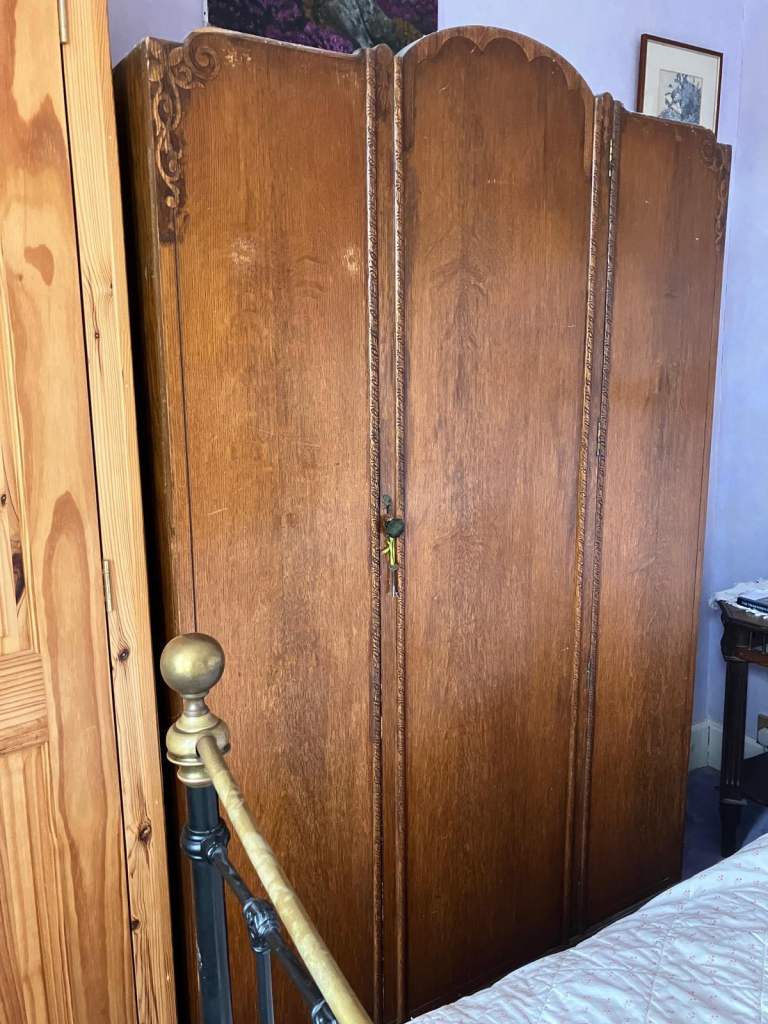 Vintage Wooden Wardrobe with Mirror – Good Condition