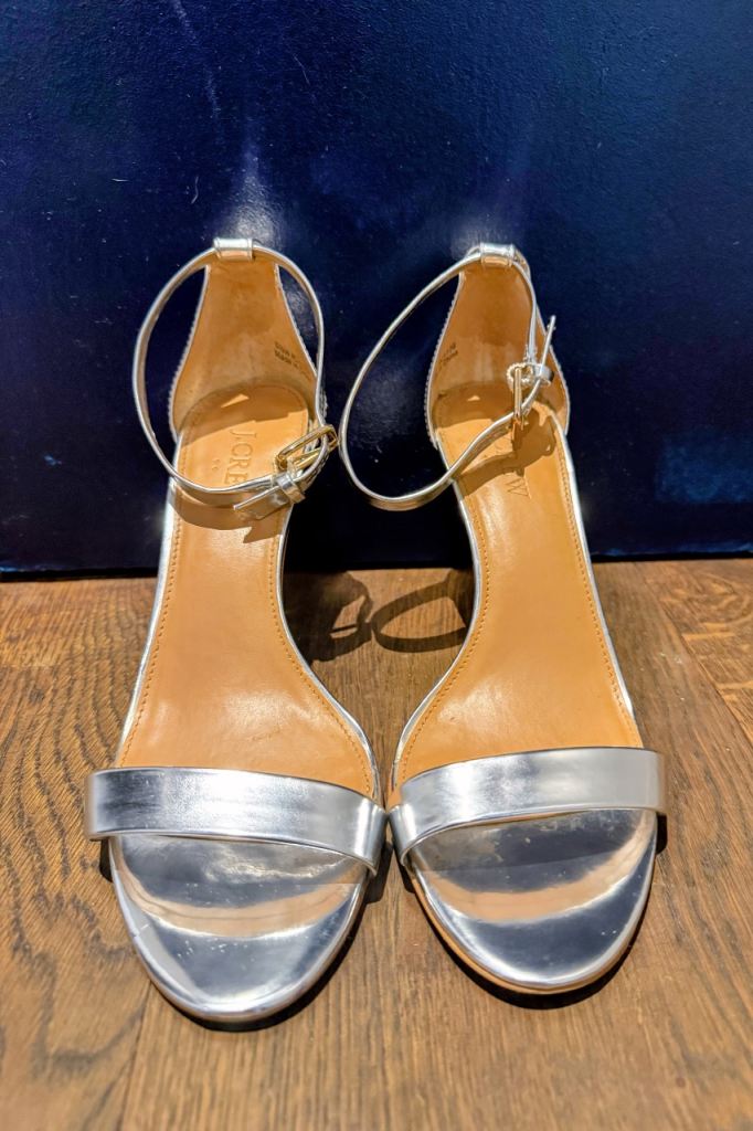 Metallic silver J Crew high heels