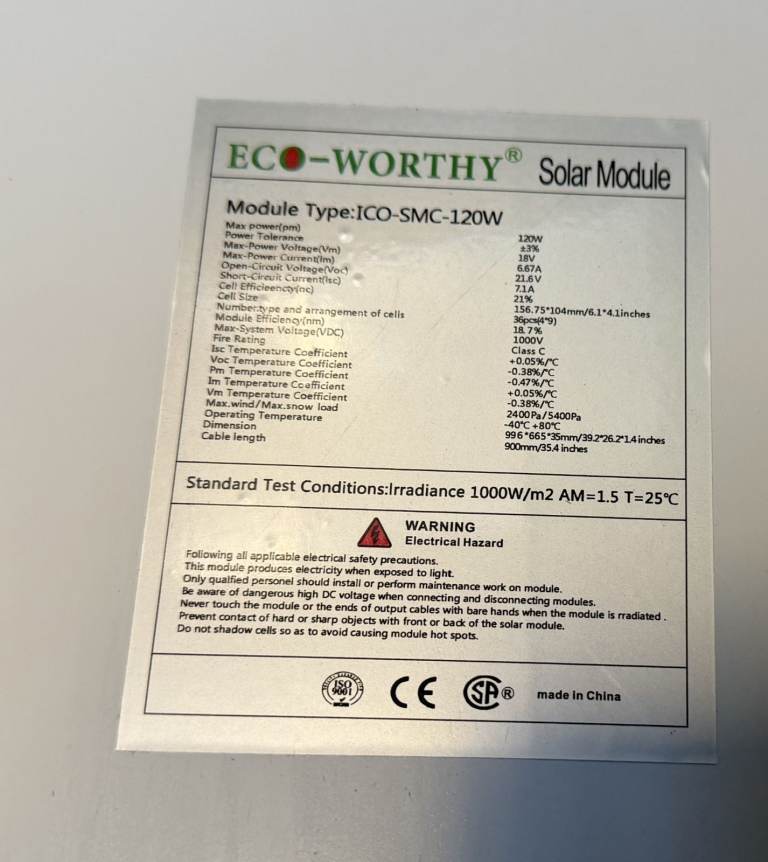ECO - WORTHY SOLAR MODULE 12VOLT 120 WATT READ DESCRIPTION, £70.00 for Sale