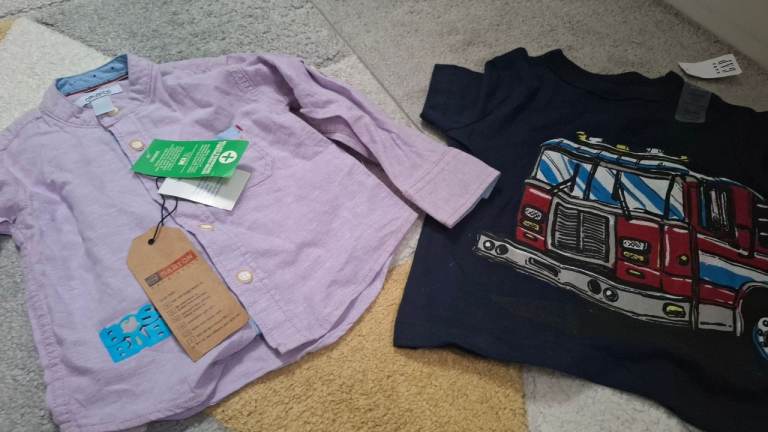 Two Brand New Kids' Shirts – Purple Long-Sleeve & Navy Fire Engine Tee