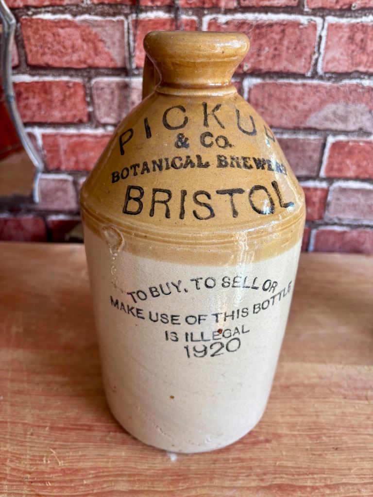 A medium Stonewear glazed  Flagon, Stamped Bristol “Pickup & co Botanical Brewer 1920.