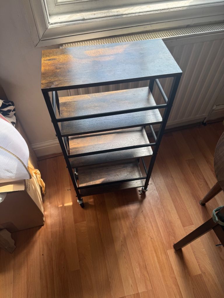 Rustic Wood & Metal & Light Wood double Rolling Storage Cart 