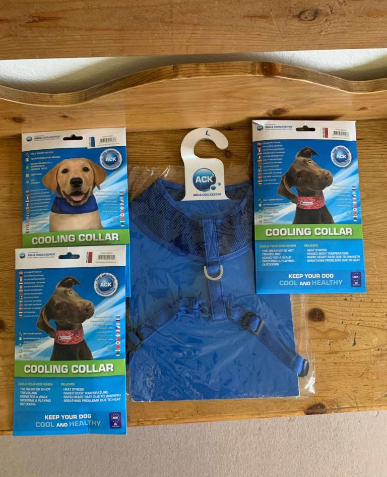 3 new dog cooling collars & 1 cooling harness all for £10