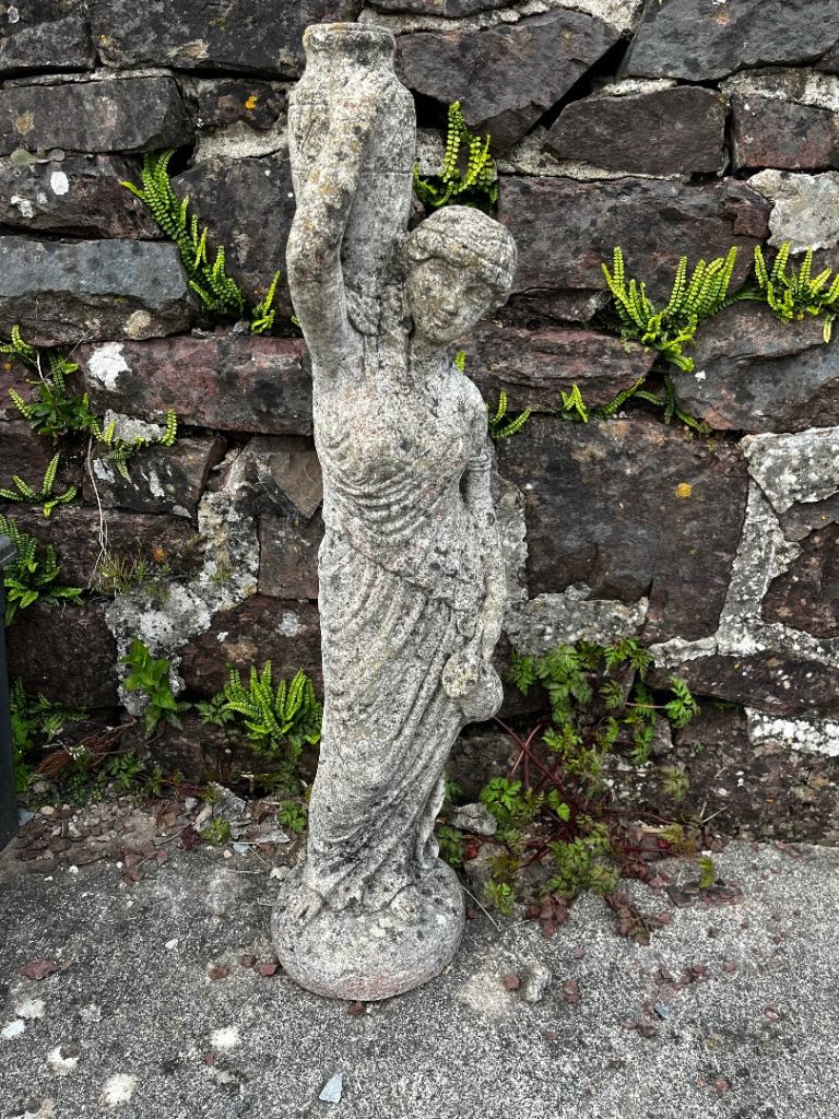 Antique stone garden ornament - lady with urn and jug Bristol / Carmarthen