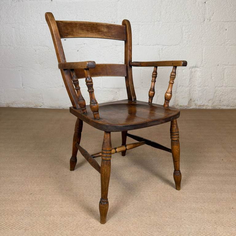 Antique Windsor Barback Armchair Beech Country Kitchen Elbow Carver Chair
