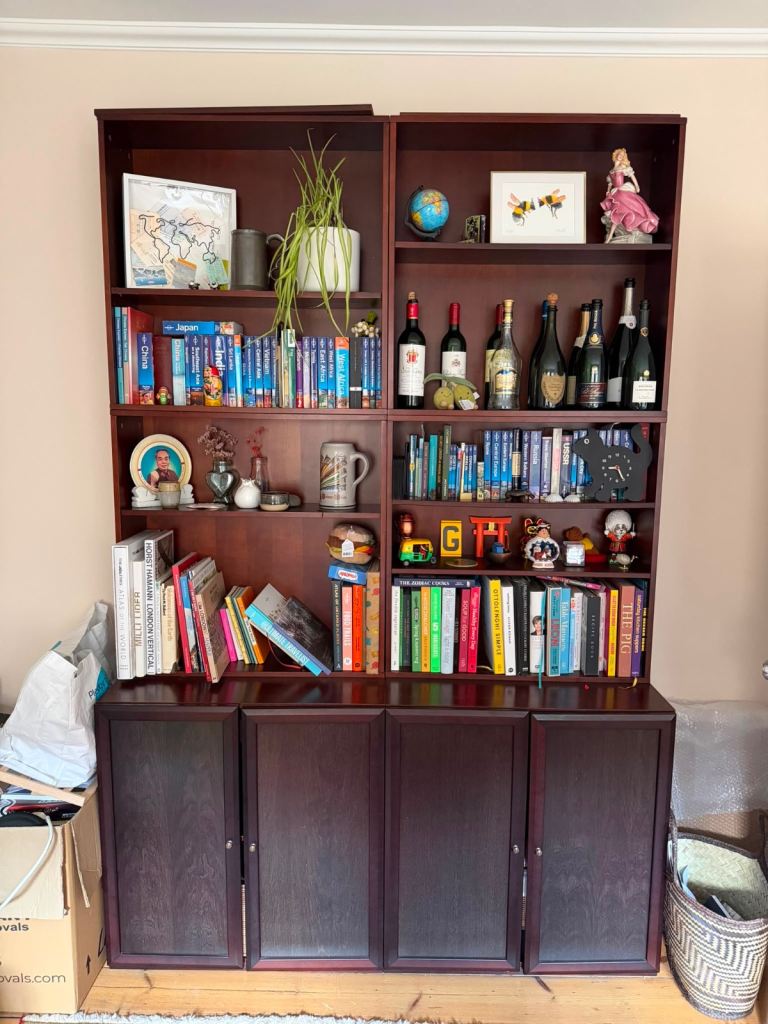 Brown Wooden Bookcase with Storage Cabinets – Good Condition