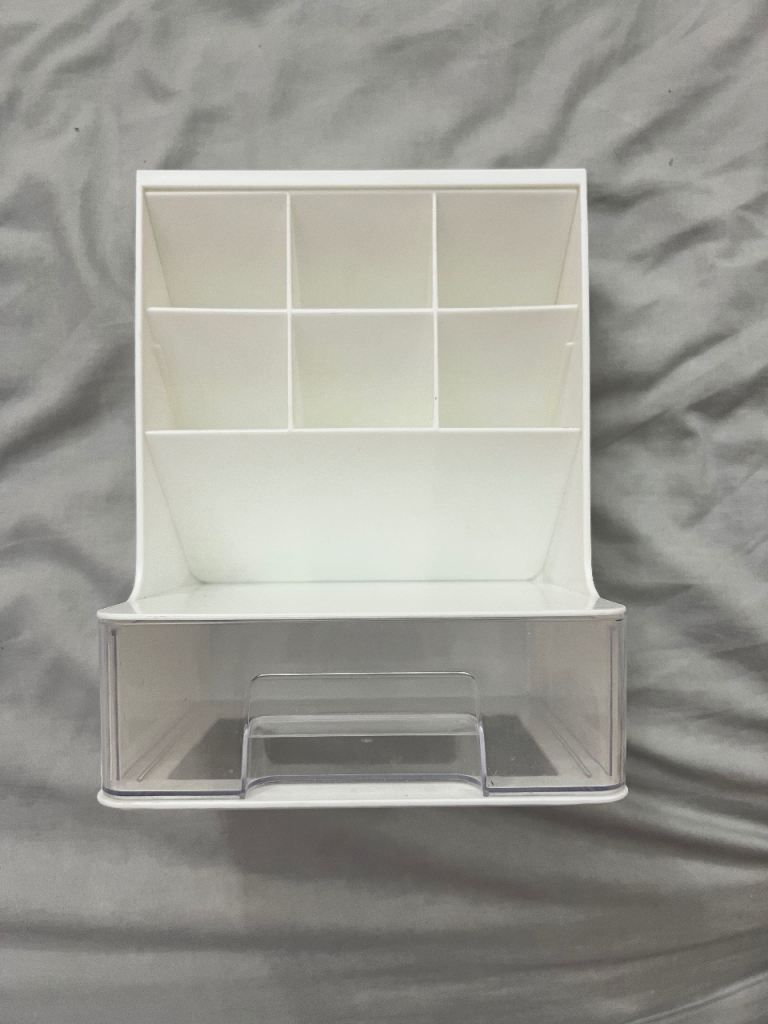 White Desk Organiser with Clear Drawer Makeup Stationery Storage