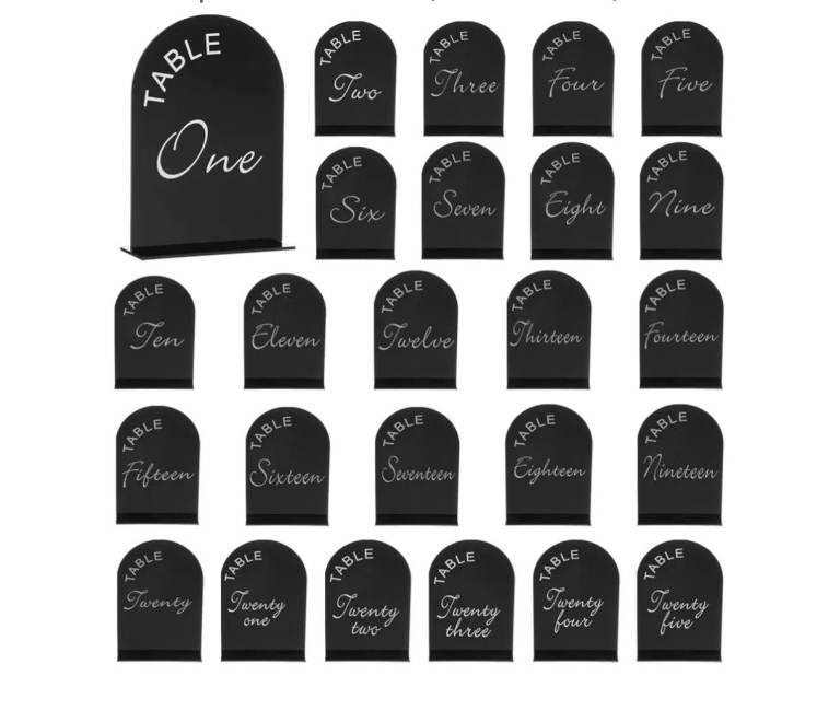 25 pcs black Arch Acrylic signs with stand.