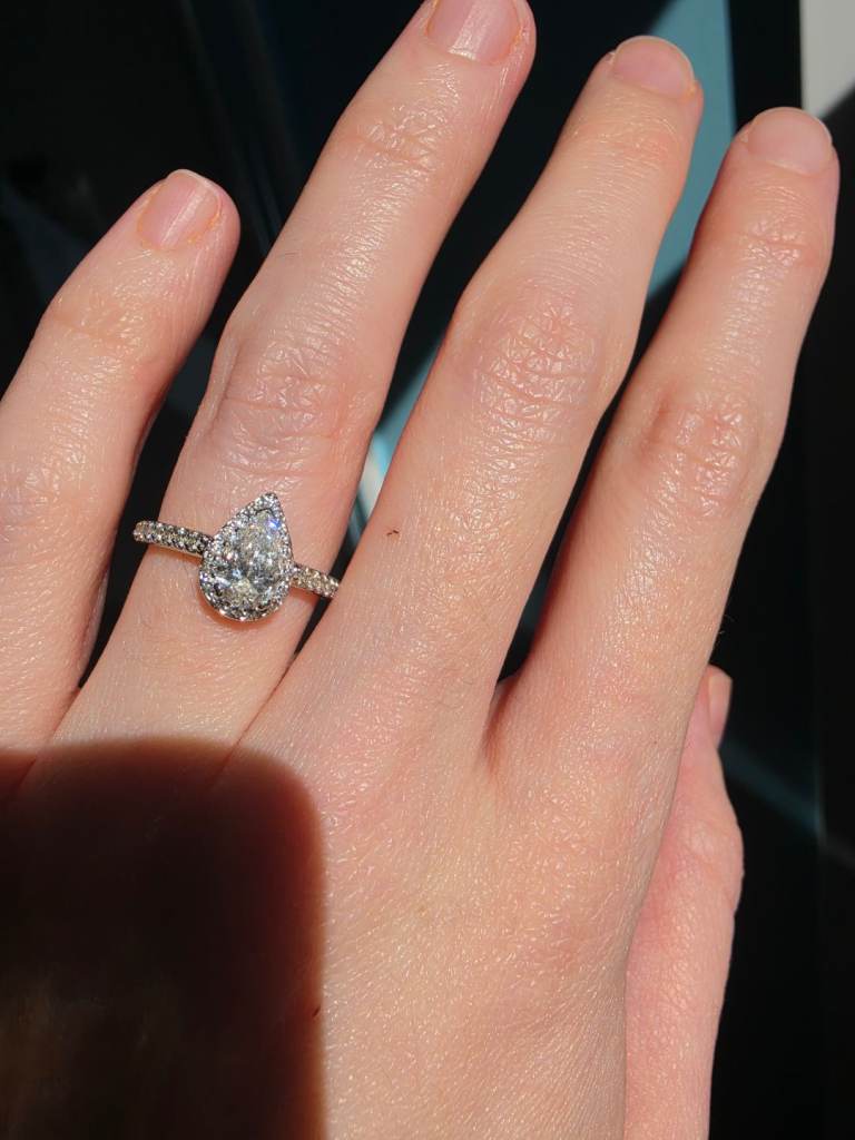 GIA Certified 1.11ct Pear Diamond Platinum Engagement Ring 